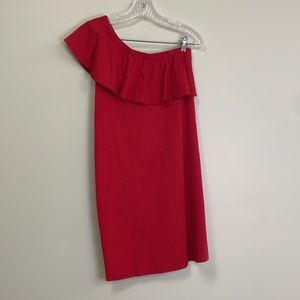 Summer and Sage red ruffle one shoulder mini shift dress